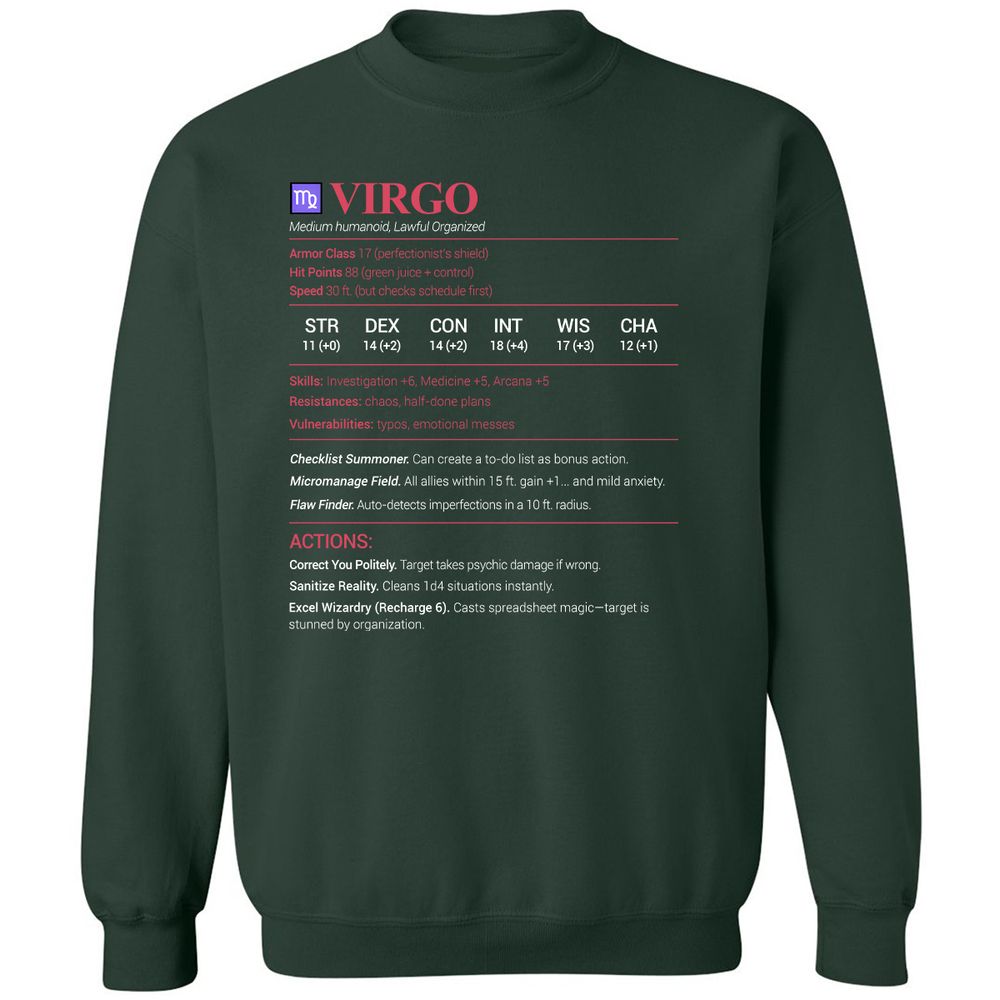 Virgo Stats Classic Unisex Sweatshirt - Forest Green - 4