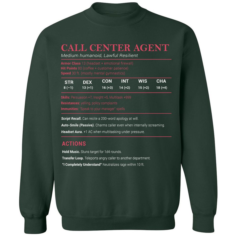 Call Center Agent Stats Classic Unisex Sweatshirt - Forest Green - 4