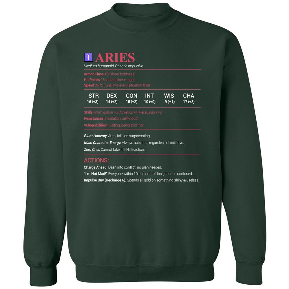 Aries Stats Classic Unisex Sweatshirt - Forest Green - 4