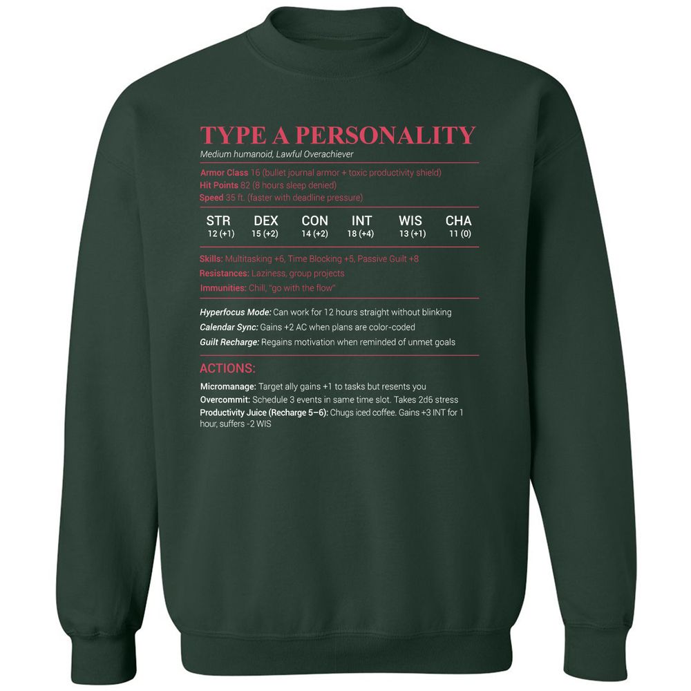 Type A Stats Classic Unisex Sweatshirt - Forest Green - 4