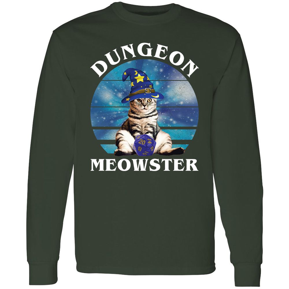 Dungeon Meowster Vintage Long Sleeve T-Shirt - Forest Green - 4