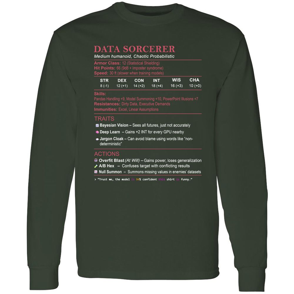 Data Scientist Stats (Data Sorcerer) Long Sleeve T-Shirt - Forest Green - 4