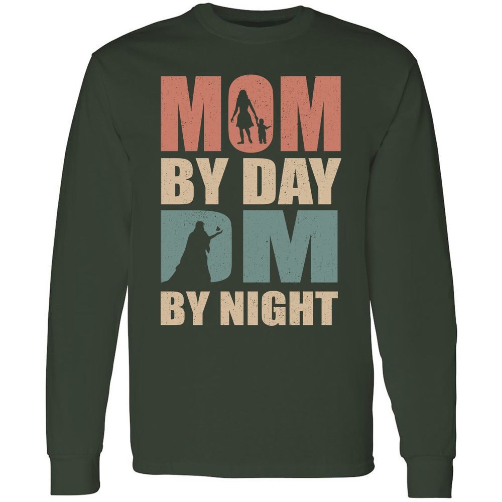 Mom By Day DM By Night Long Sleeve T-Shirt - Forest Green - 4