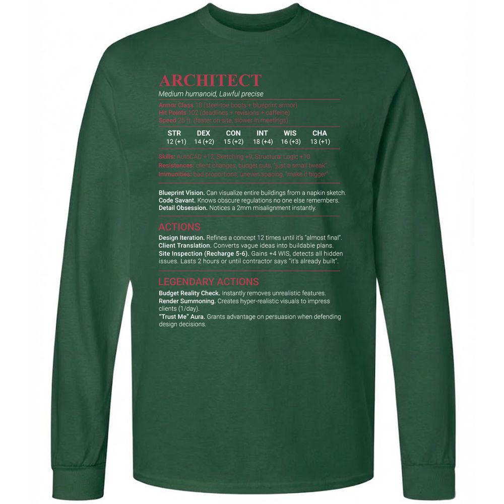 Architect Stats Long Sleeve T-Shirt - Forest Green - 4