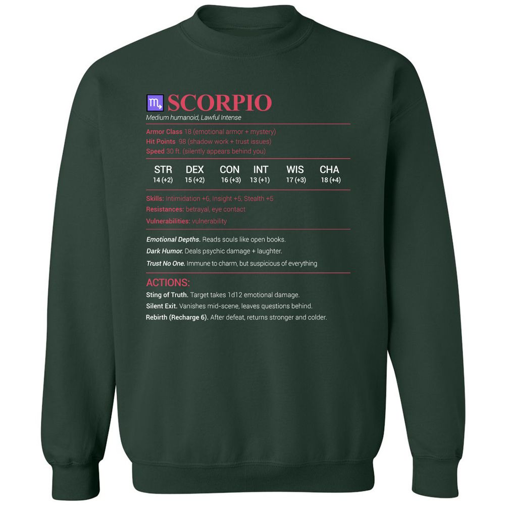 Scorpio Stats Classic Unisex Sweatshirt - Forest Green - 4