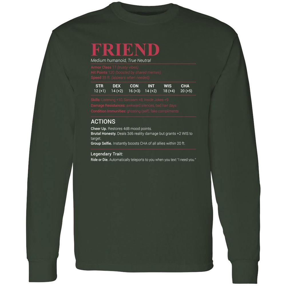 Friend Stats Long Sleeve T-Shirt - Forest Green - 4