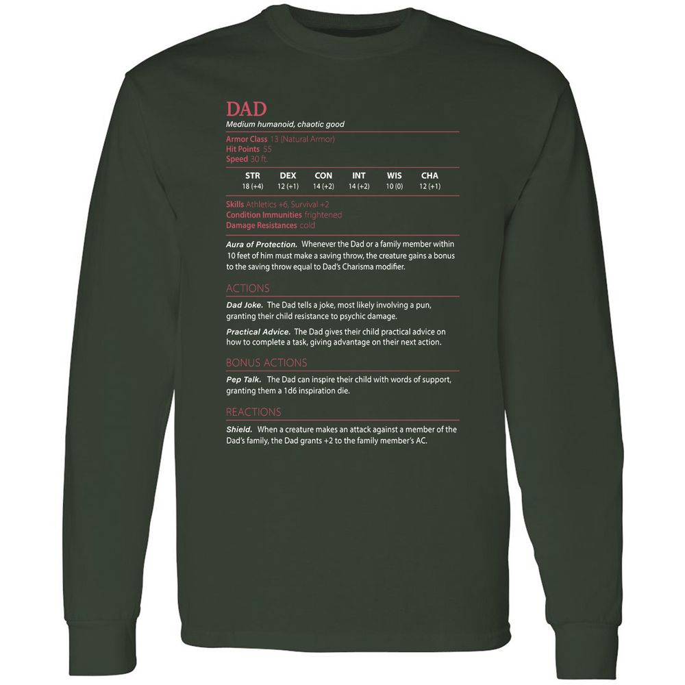 Dad Stats Long Sleeve T-Shirt - Forest Green - 4