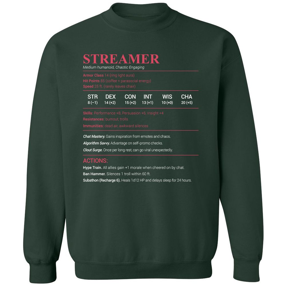 Streamer Stats Classic Unisex Sweatshirt - Forest Green - 4