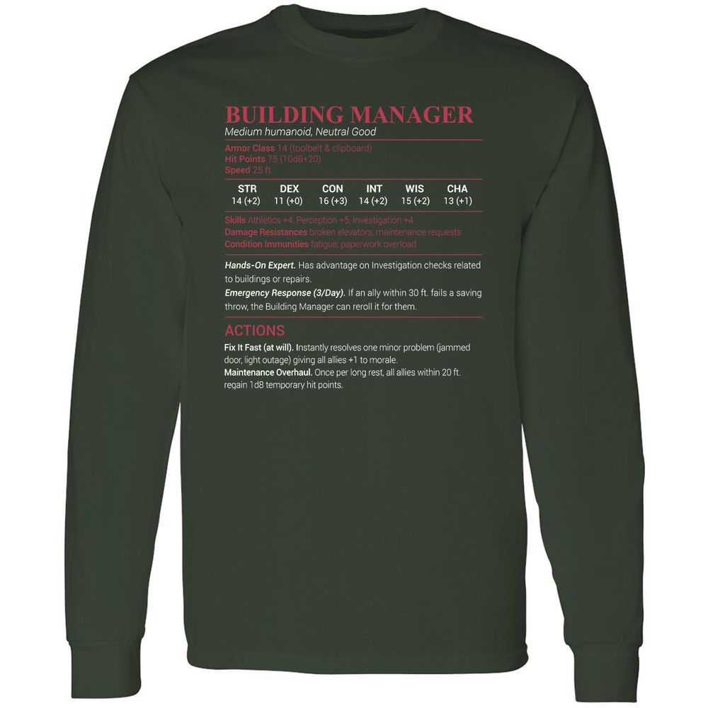 Building Manager Long Sleeve T-Shirt - Forest Green - 4