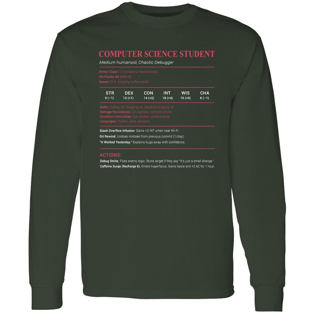 Computer Science Student Long Sleeve T-Shirt - Forest Green - 4