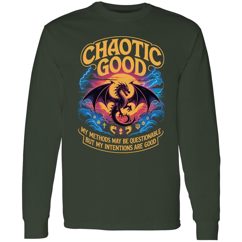 Chaotic Good Long Sleeve T-Shirt - Forest Green - 4