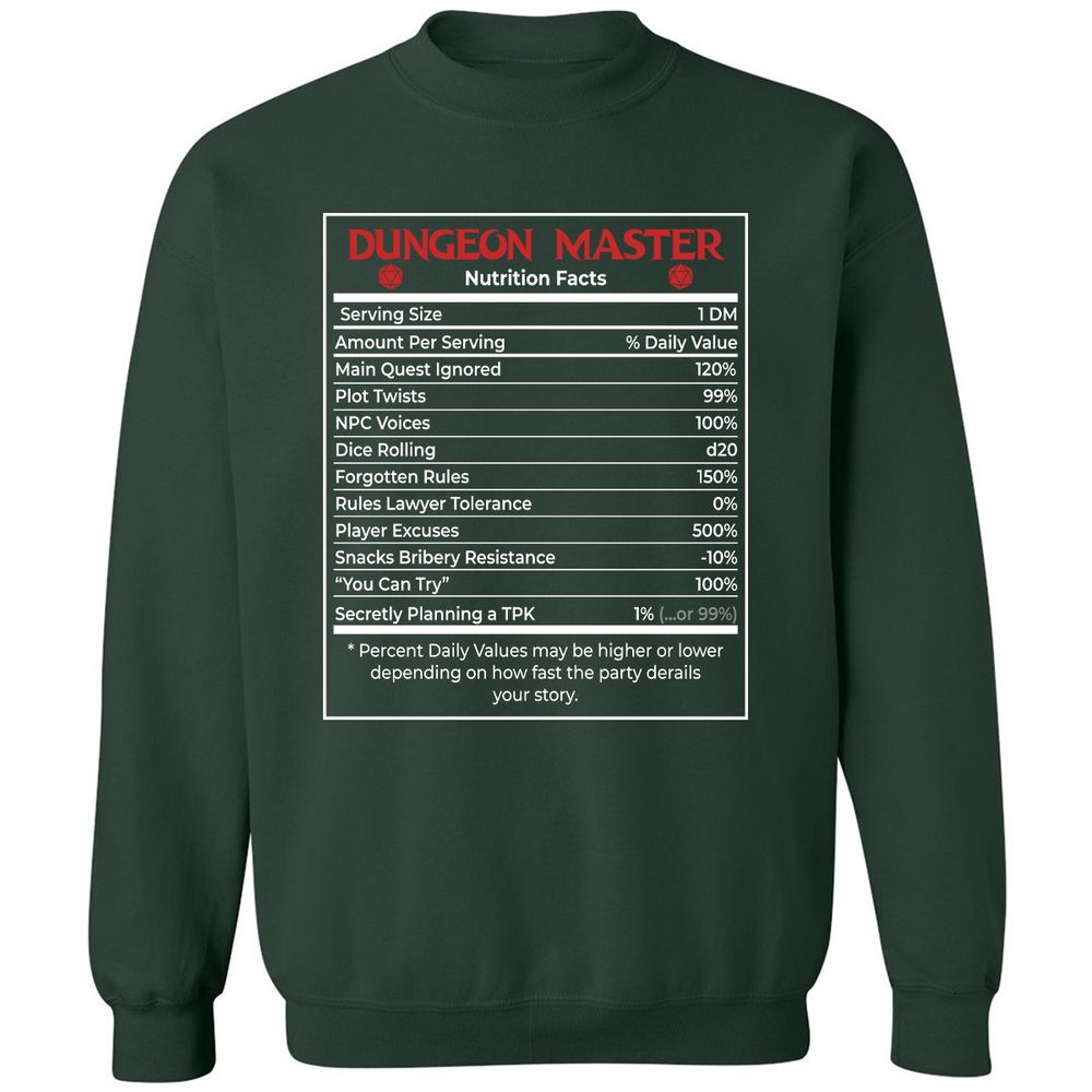 Dungeon Master Nutrition Facts Classic Unisex Sweatshirt - Forest Green - 4