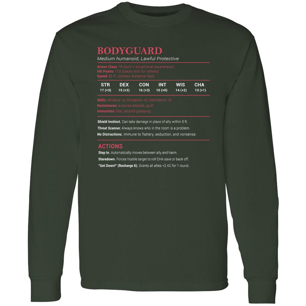 Bodyguard Stats Long Sleeve T-Shirt - Forest Green - 4