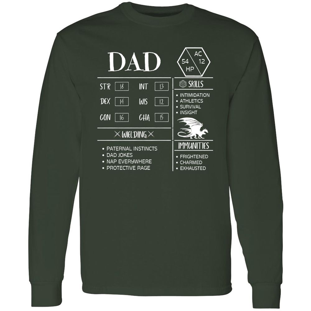 Dad Stats 2 Long Sleeve T-Shirt - Forest Green - 4