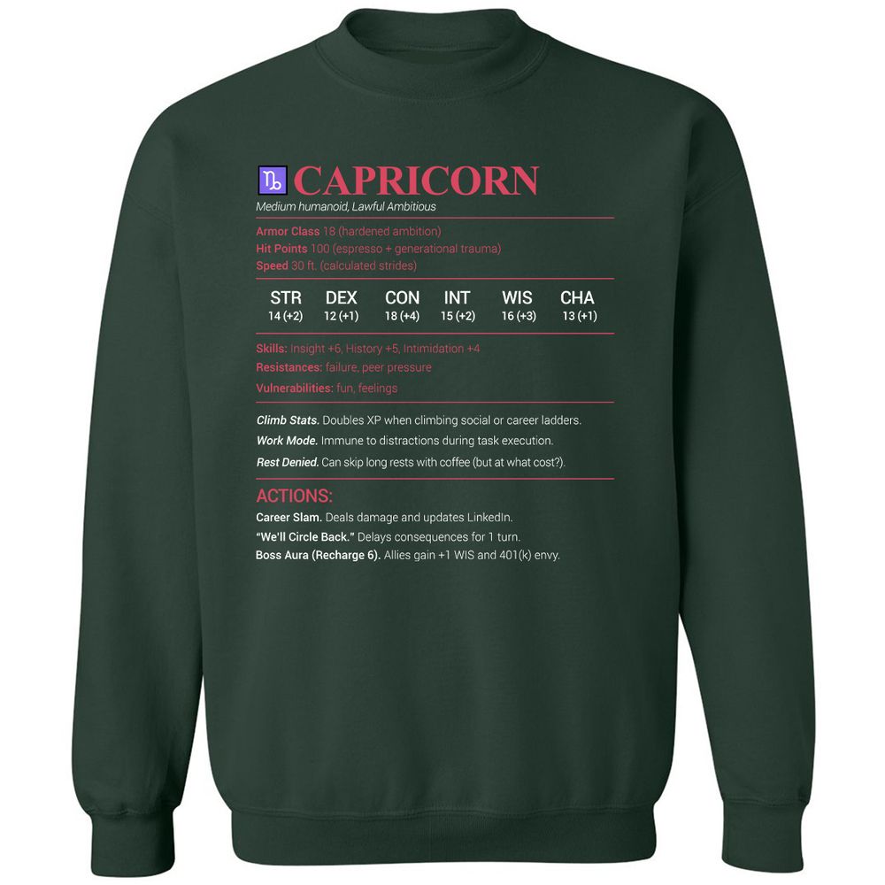Capricorn Stats Classic Unisex Sweatshirt - Forest Green - 4
