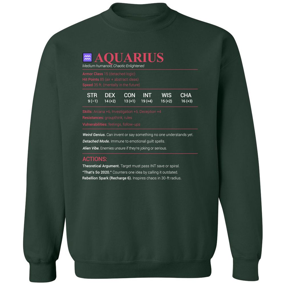 Aquarius Stats Classic Unisex Sweatshirt - Forest Green - 4