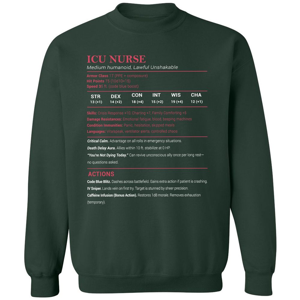 ICU Nurse Stats Classic Unisex Sweatshirt - Forest Green - 4
