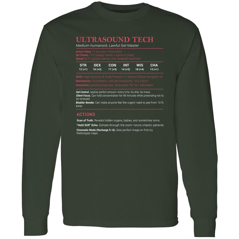 Ultrasound Tech Stats Long Sleeve T-Shirt - Forest Green - 4