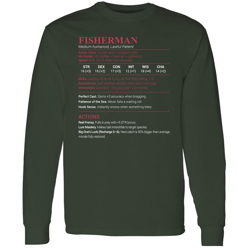 Fisherman Stats Long Sleeve T-Shirt - Forest Green - 4