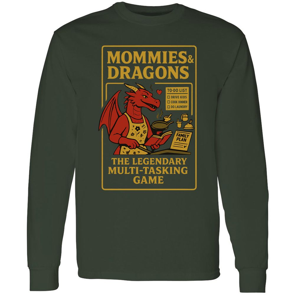 Mommies & Dragons Long Sleeve T-Shirt - Forest Green - 4
