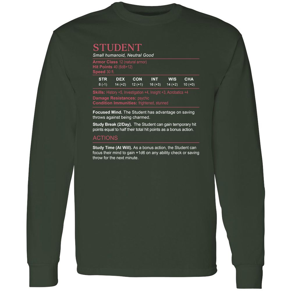 Student Stats Long Sleeve T-Shirt - Forest Green - 4