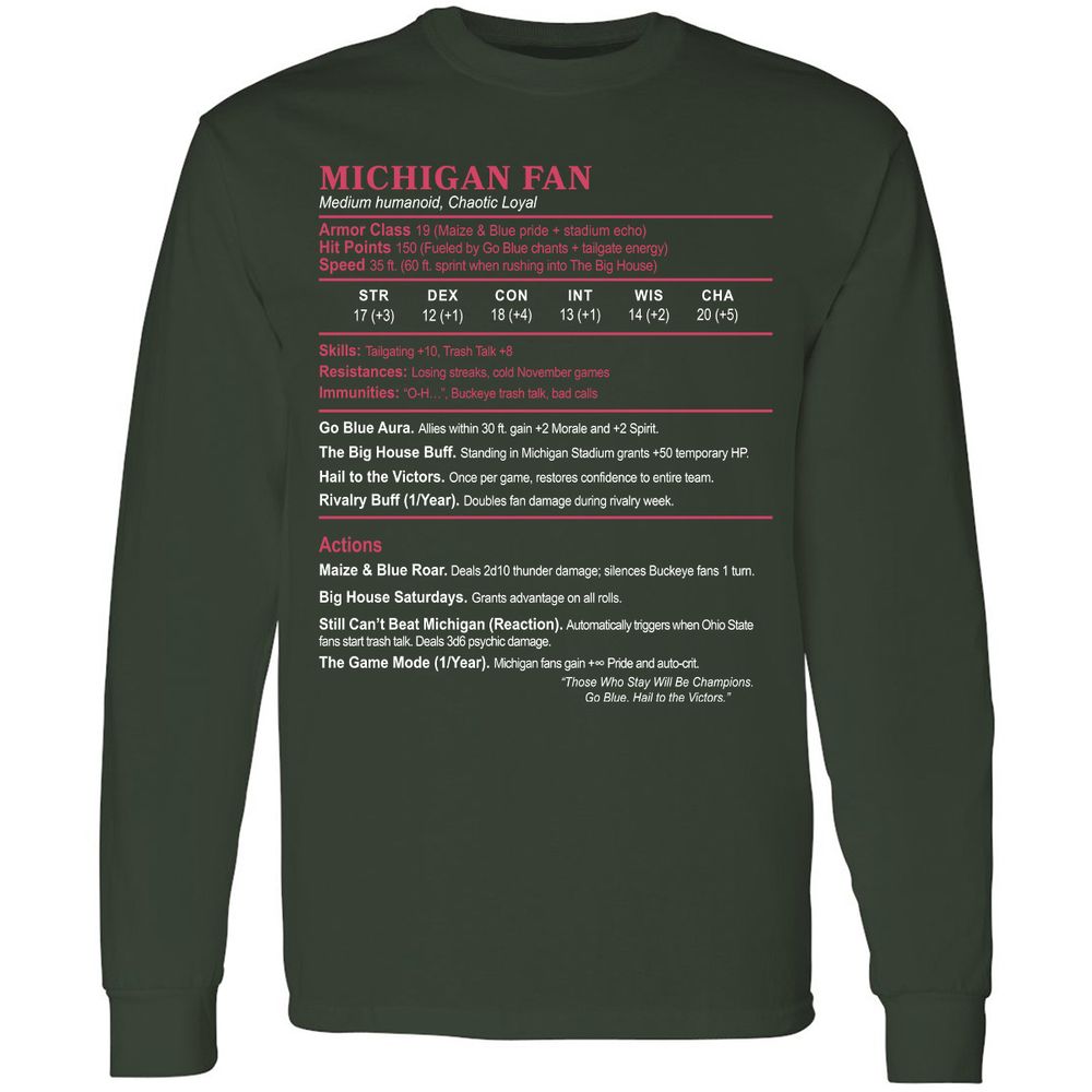 MICHIGAN FAN Long Sleeve T-Shirt - Forest Green - 4