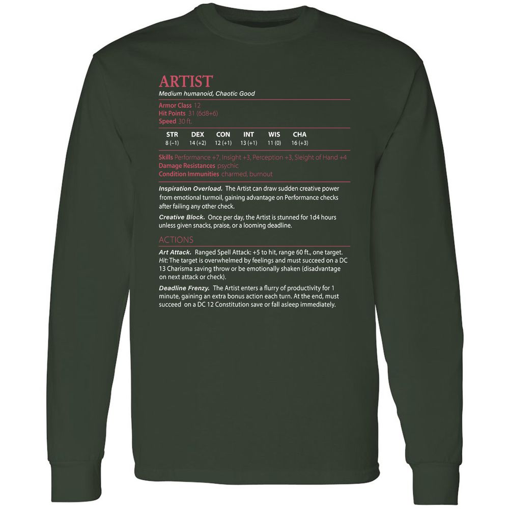 Artist Stats Long Sleeve T-Shirt - Forest Green - 4