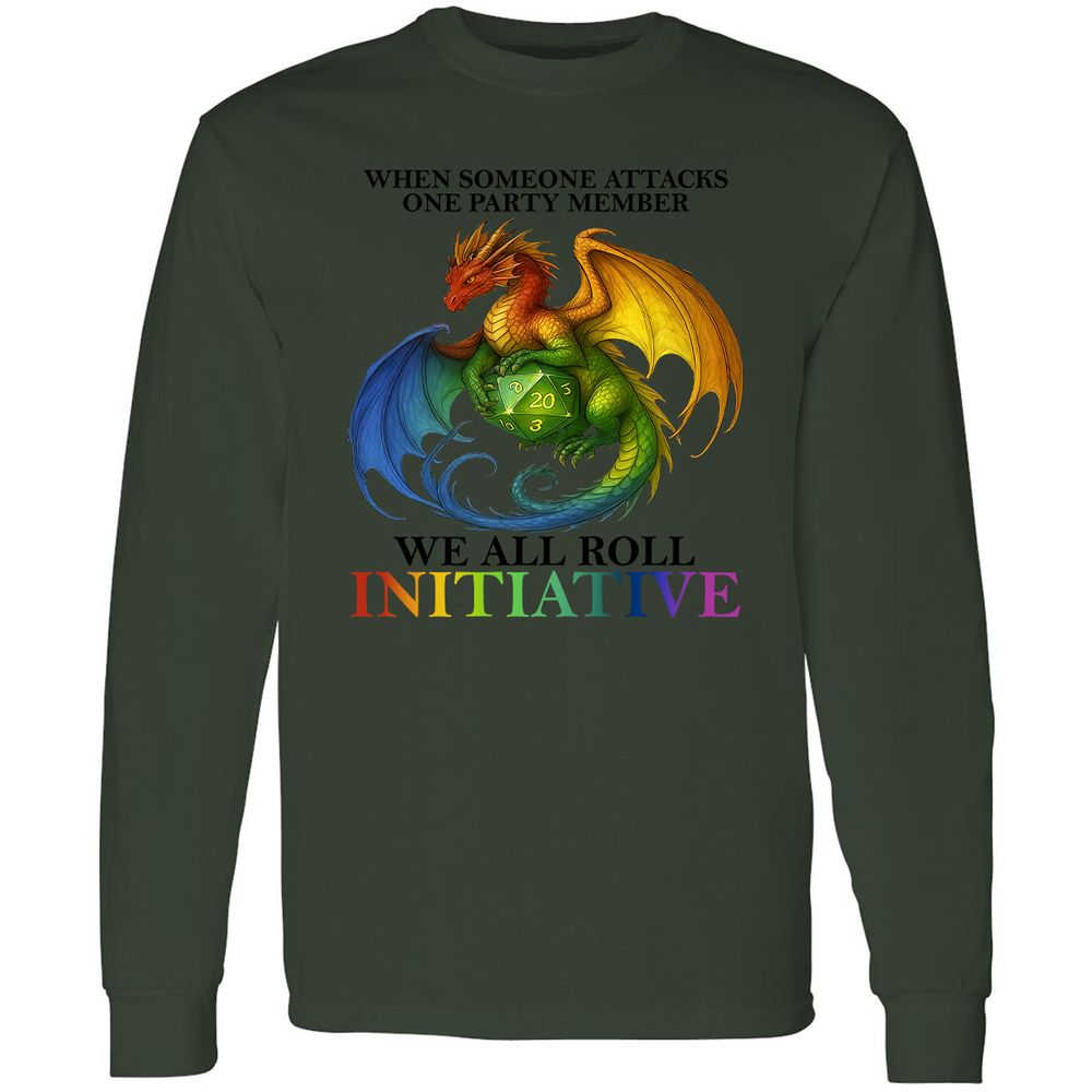 Dragon We All Roll For Initiative Long Sleeve T-Shirt - Forest Green - 4