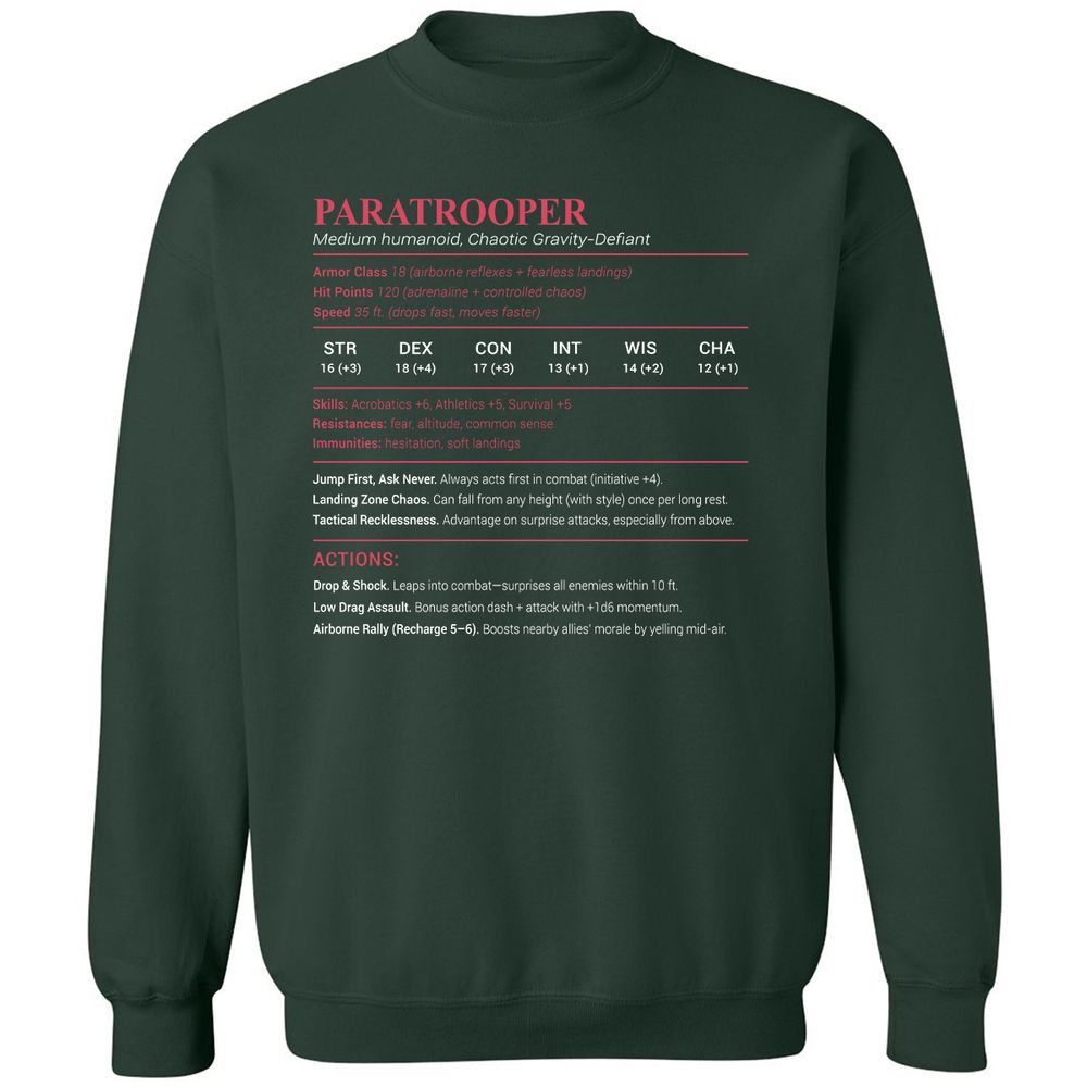 Paratrooper Stats Classic Unisex Sweatshirt - Forest Green - 4