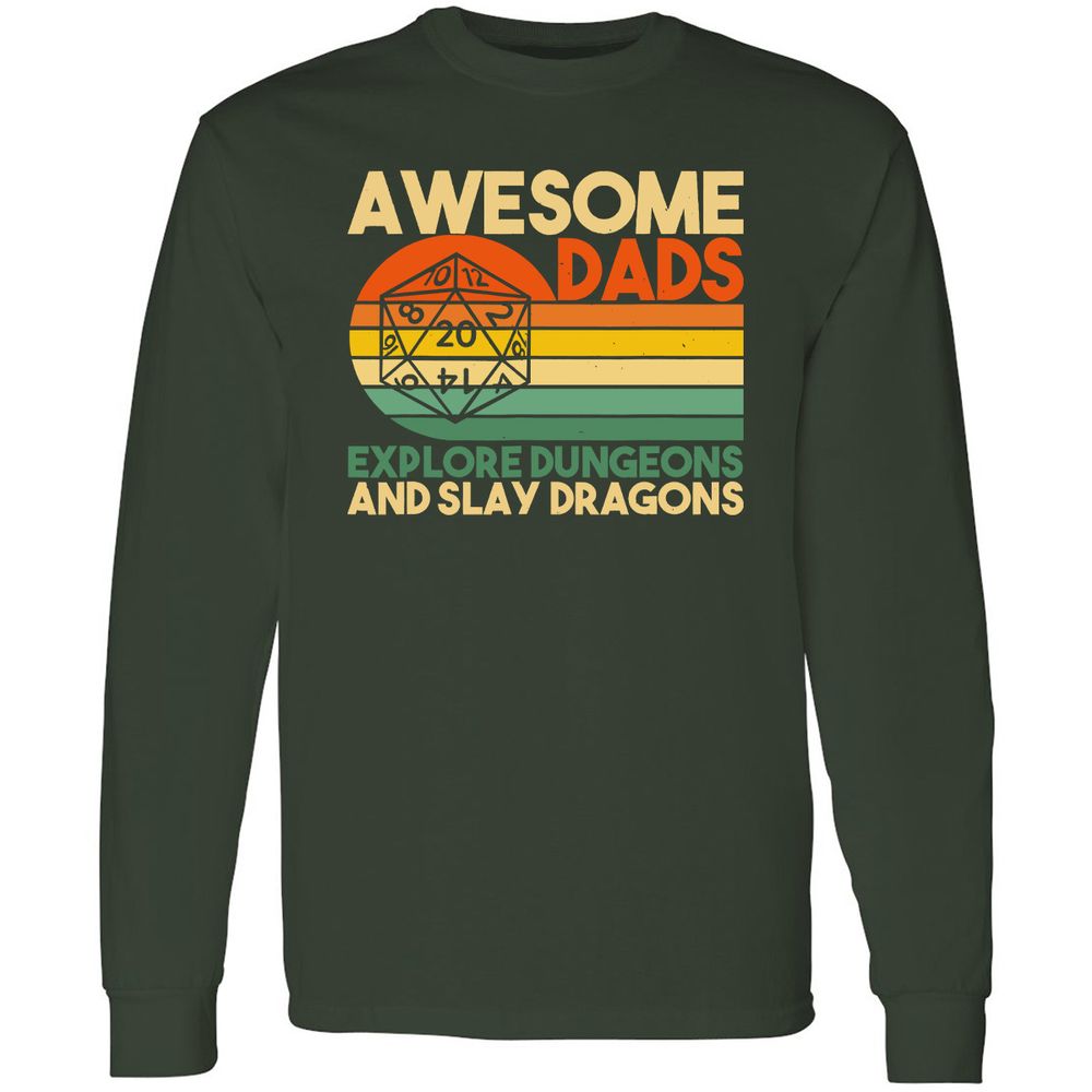 Awesome Dads Explore Dungeons Long Sleeve T-Shirt - Forest Green - 4