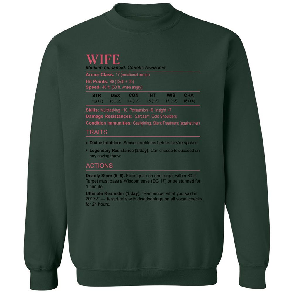 Wife Stats 2 Classic Unisex Sweatshirt - Forest Green - 4