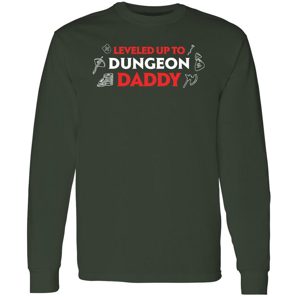 Leveled Up To Dungeon Daddy Long Sleeve T-Shirt - Forest Green - 4