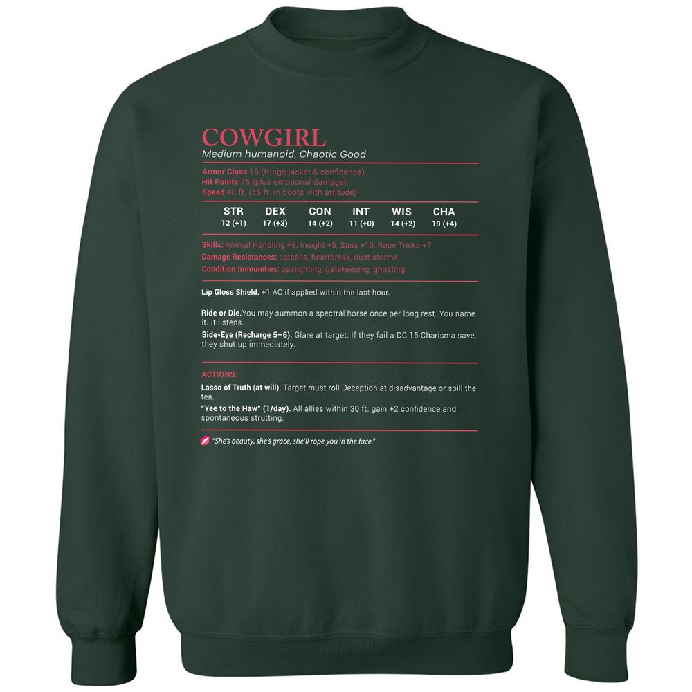 Cowgirl Stats Classic Unisex Sweatshirt - Forest Green - 4