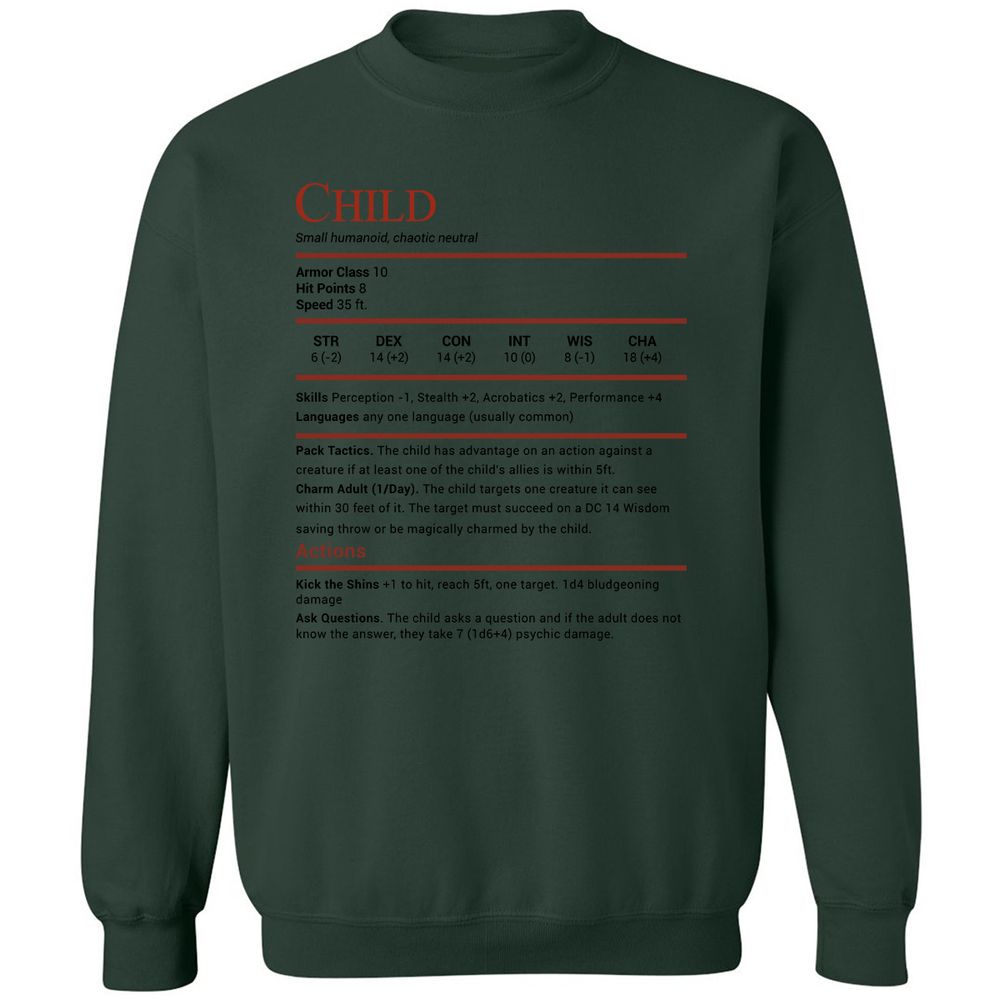 Child Stats Classic Unisex Sweatshirt - Forest Green - 4