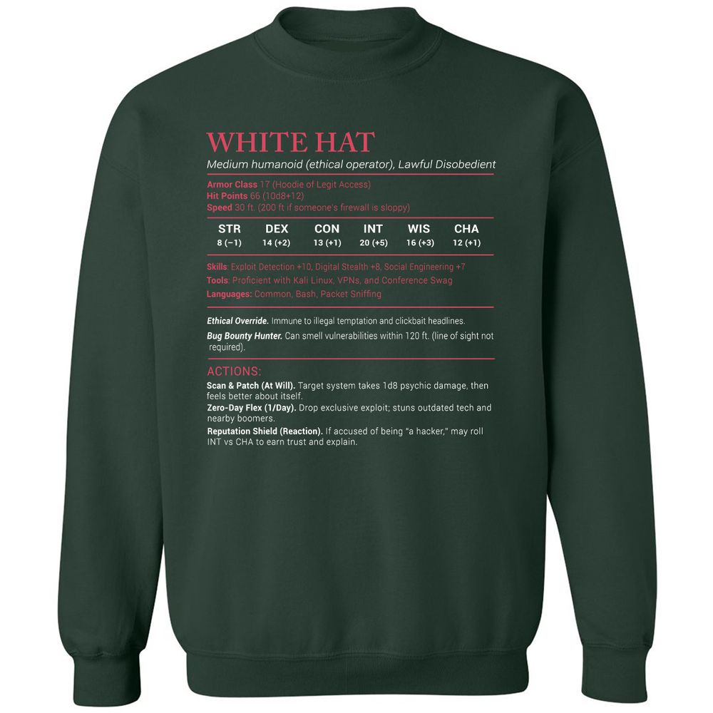 White Hat Stats Classic Unisex Sweatshirt - Forest Green - 4