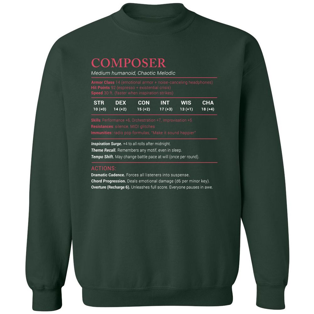 Composer Stats Classic Unisex Sweatshirt - Forest Green - 4