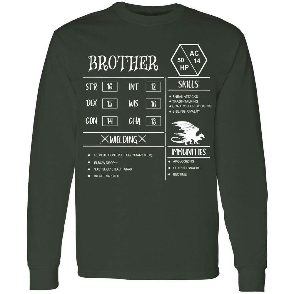 Brother Stats Long Sleeve T-Shirt - Forest Green - 4