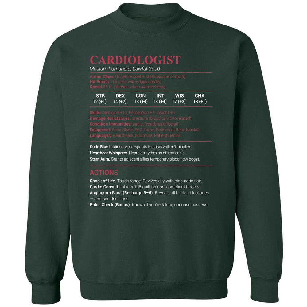 Cardiologist Stats Classic Unisex Sweatshirt - Forest Green - 4