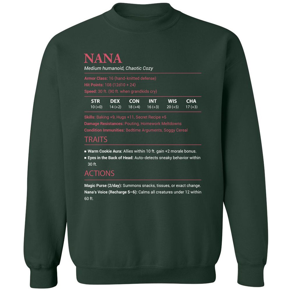 Nana Stats Classic Unisex Sweatshirt - Forest Green - 4