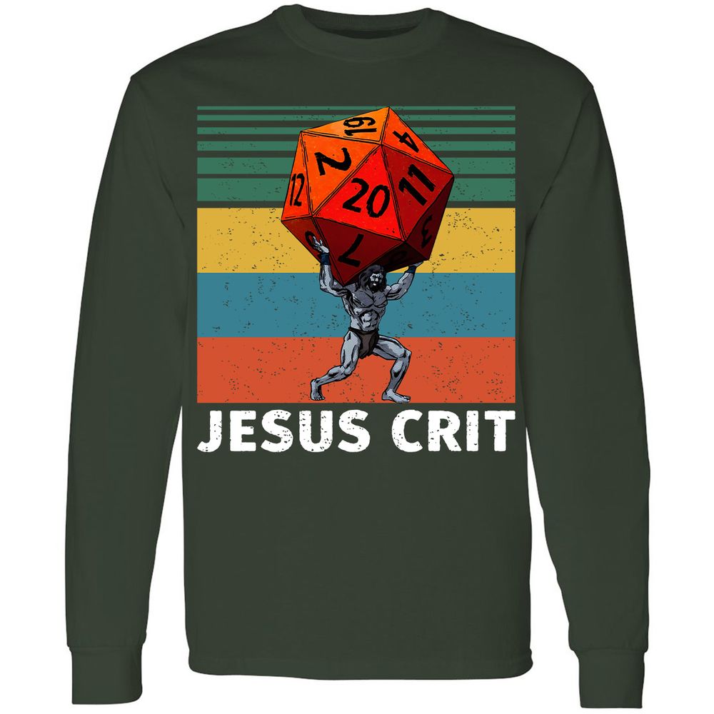 Jesus Crit Long Sleeve T-Shirt - Forest Green - 4