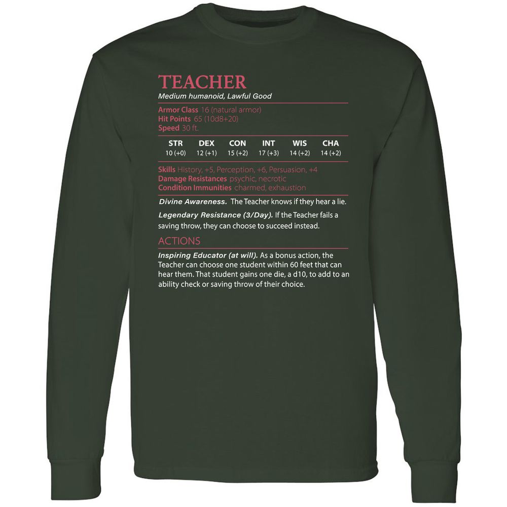 Teacher Long Sleeve T-Shirt - Forest Green - 4