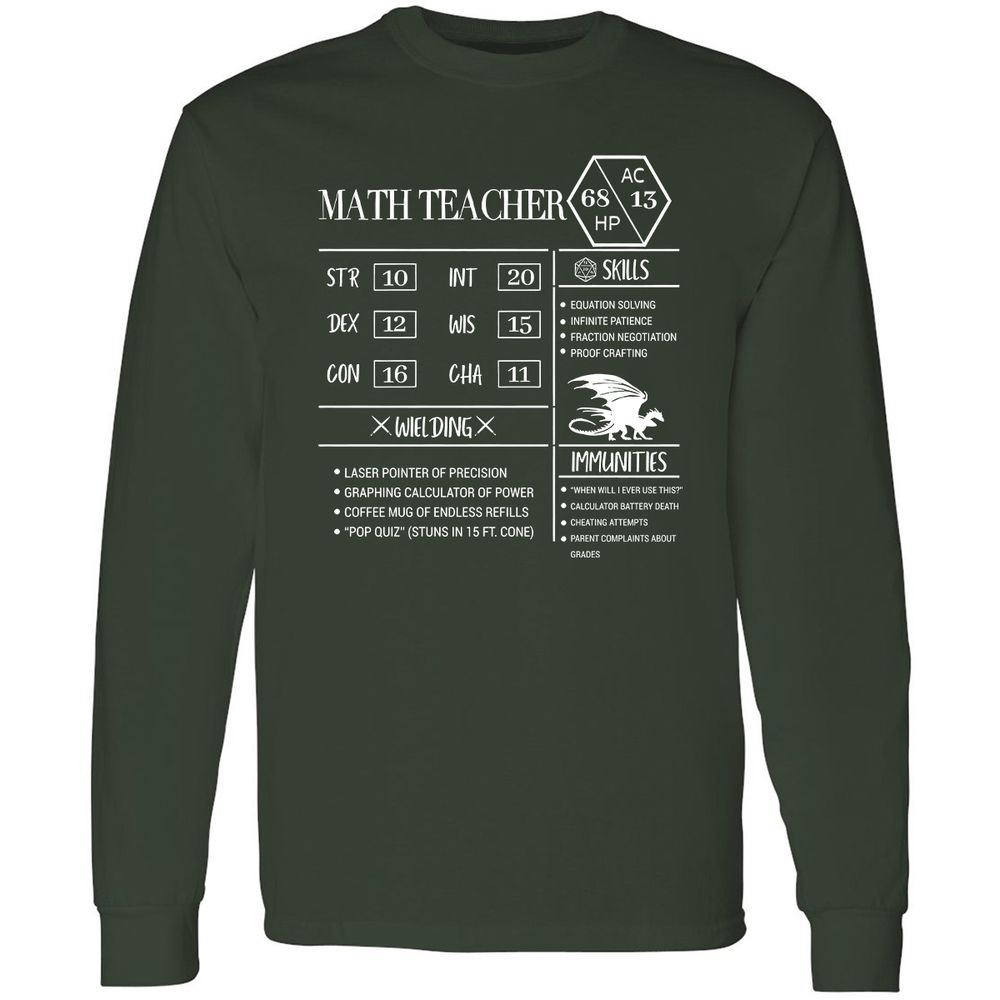 Math Teacher New Long Sleeve T-Shirt - Forest Green - 4