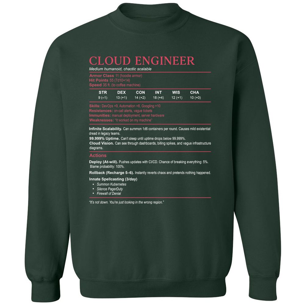 Cloud Engineer Stats Classic Unisex Sweatshirt - Forest Green - 4