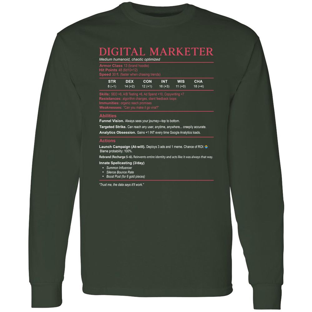 Digital Marketer Stats Long Sleeve T-Shirt - Forest Green - 4