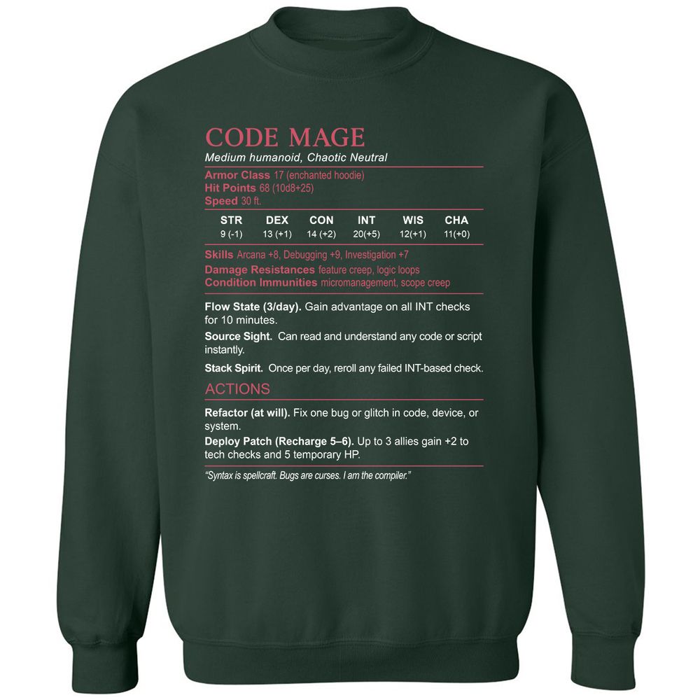 Code Mage Stats Classic Unisex Sweatshirt - Forest Green - 4