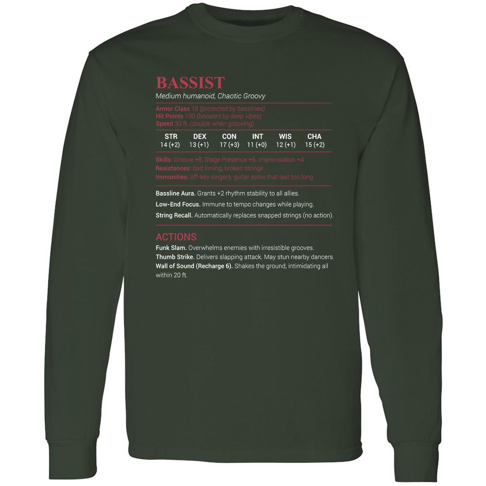 Bassist Stats Long Sleeve T-Shirt - Forest Green - 4