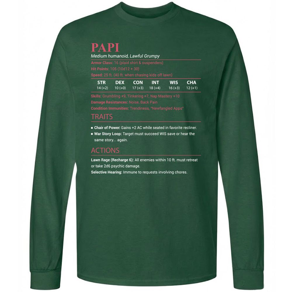Papi Stats Long Sleeve T-Shirt - Forest Green - 4