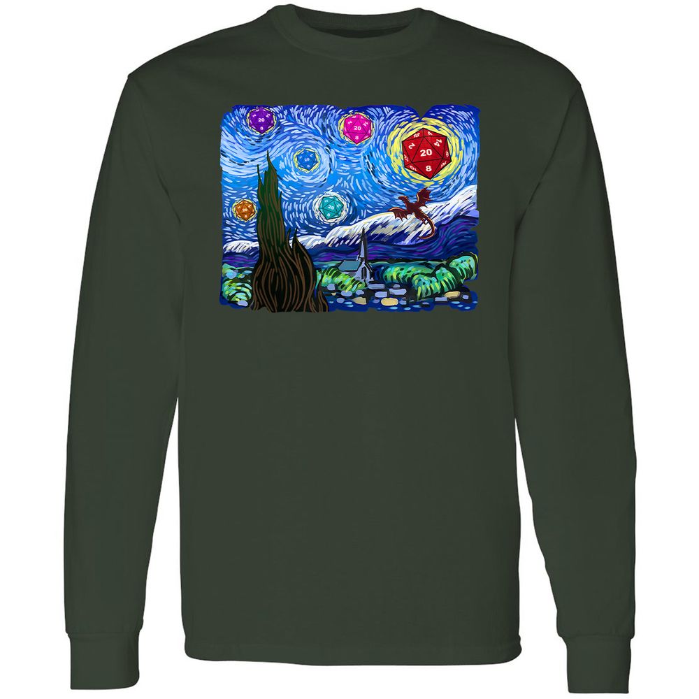 Dragon Starry Night Long Sleeve T-Shirt - Forest Green - 4