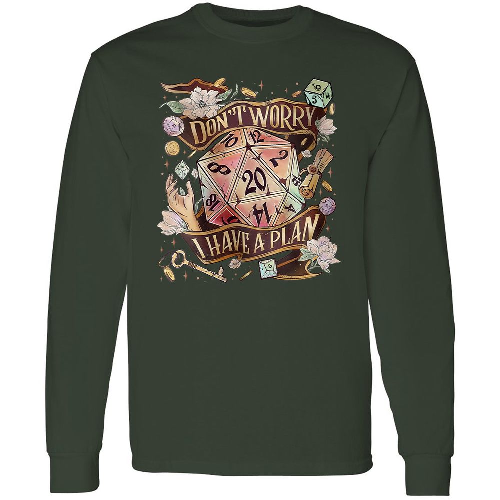 Floral Don't Worry I Have A Plan Long Sleeve T-Shirt - Forest Green - 4