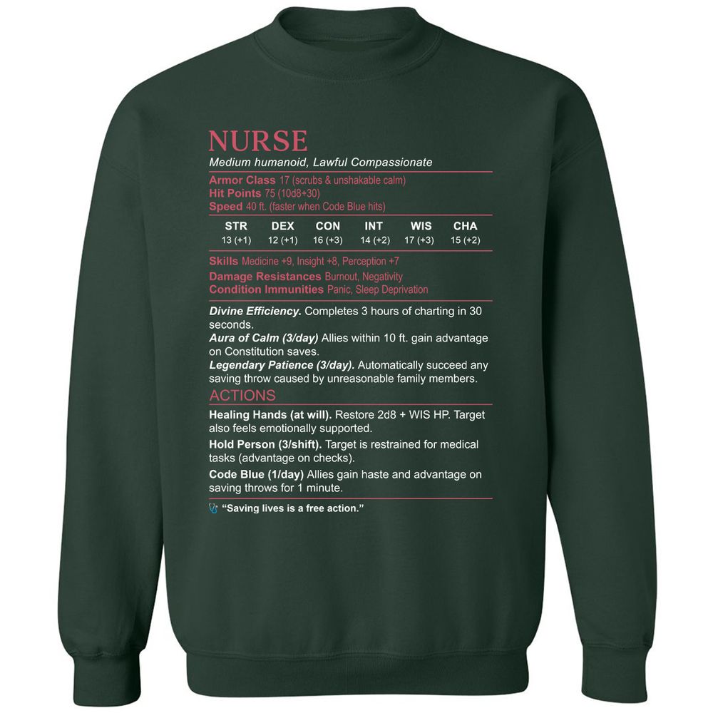 Nurse Stats 3 Classic Unisex Sweatshirt - Forest Green - 4